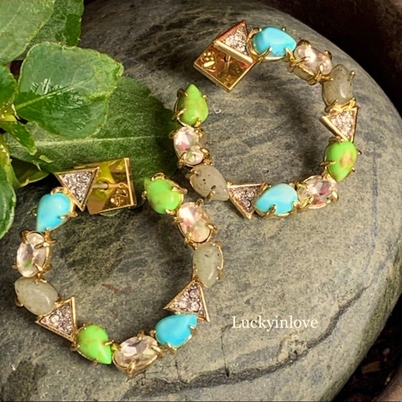 Alexis Bittar Jewelry - ALEXIS BITTAR• Gold Blue Green Multi-Stone Labradorite Turquoise Coiled Earrings